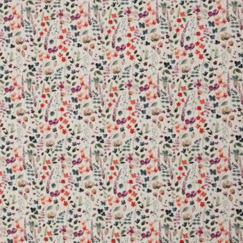 Preview: Baumwollrippjersey Mia Blüten Petrol/Hellrot auf Naturweiß von Swafing